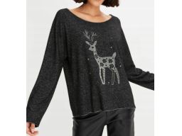 B.P.C antracytowy sweter z dżetami wzór jelonka ^56/58