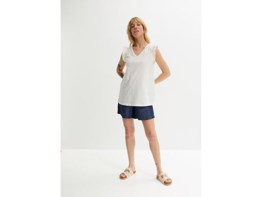 B.P.C t-shirt śmietankowy z falbankowymi rękawkami 40/42.