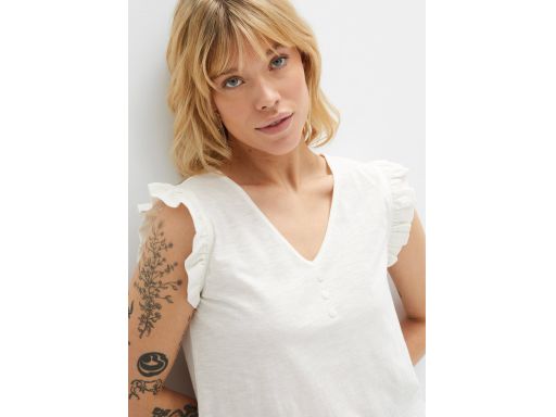 B.P.C t-shirt śmietankowy z falbankowymi rękawkami 40/42.