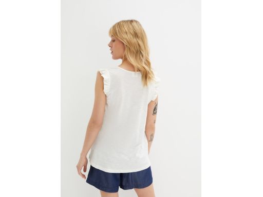 B.P.C t-shirt śmietankowy z falbankowymi rękawkami 40/42.