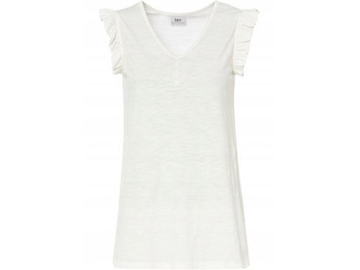 B.P.C t-shirt śmietankowy z falbankowymi rękawkami 40/42.