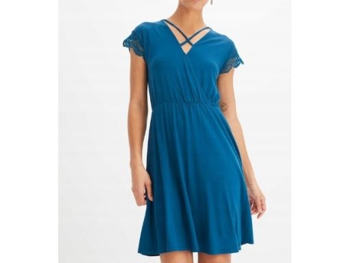 B.P.C morska sukienka z wiskozy z koronką r.40/42
