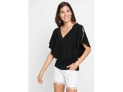 B.P.C bluzka czarna z koronką z falbaną 36/38.