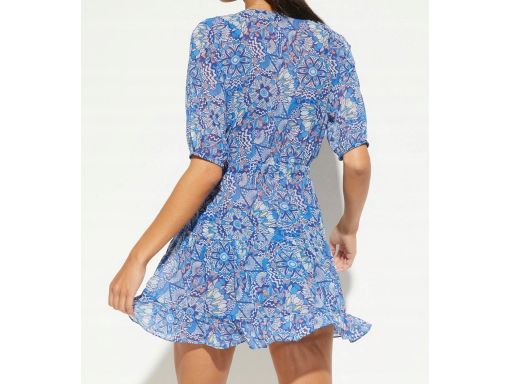 B.P.C plażowa sukienka szyfonowa niebieska we wzory z wiązaniem 40.
