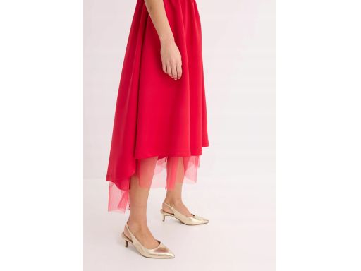 B.P.C czerwona sukienka wieczorowa z tiulem i dłuższym tyłem r.40/42