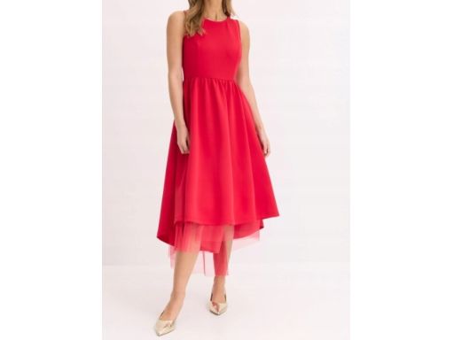 B.P.C czerwona sukienka wieczorowa z tiulem i dłuższym tyłem r.40/42