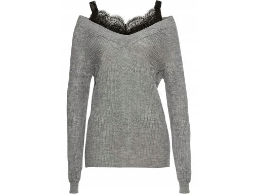 B.P.C sweter dzianinowy szary 2w1 z czarnym topem z koronką 32/34.