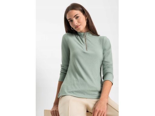 B.P.C pistacjowa bluzka prążkowana z zamkiem^40/42