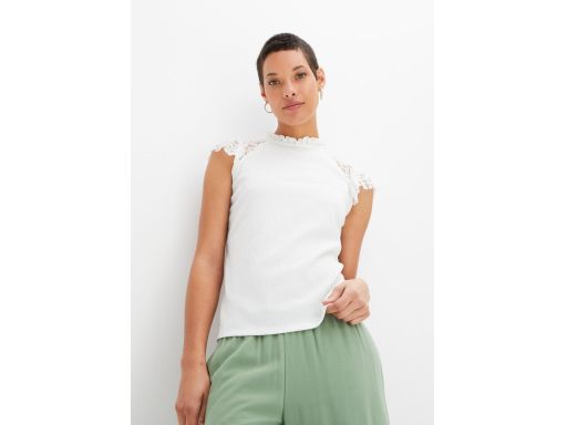 B.P.C bluzka śmietankowa z koronką lekko krepowana 52/54.