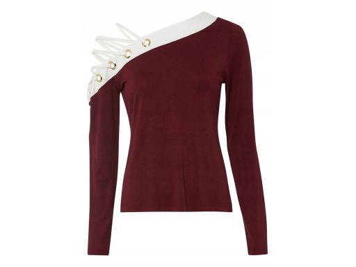 B.P.C bluzka asymetryczna bordowo-biała ze sznurowaniem 40/42.