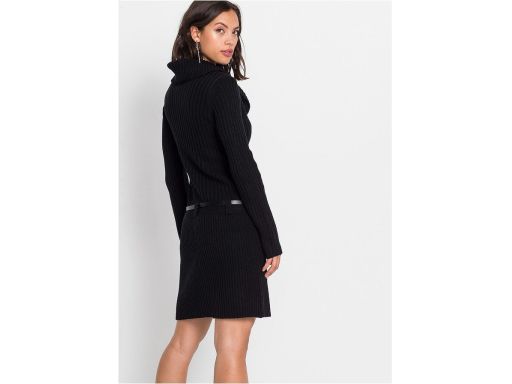 B.P.C sukienka dzianinowa z szerokim kołnierzem i paskiem czarna r.44/
