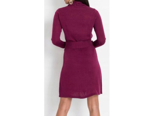 B.P.C sukienka dzianinowa z narzutką 2w1 fioletowo-czarna ^36/38