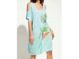 B.P.C sukienka tunika plażowa turkusowa z nadrukiem odkryte ramiona r.