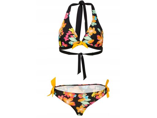 B.P.C bikini trójkątne miseczki wiązane czarne w kolorowe kwiaty 44.
