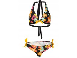 B.P.C bikini trójkątne miseczki wiązane czarne w kolorowe kwiaty 44.