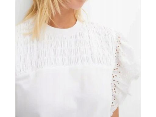 B.P.C bluzka t-shirt biała z marszczeniem i ażurowymi rękawkami ^36/38