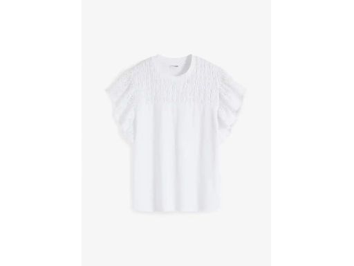 B.P.C bluzka t-shirt biała z marszczeniem i ażurowymi rękawkami ^36/38