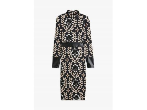 B.P.C sukienka midi we wzory ze wstawkami z eko skóry r.36/38