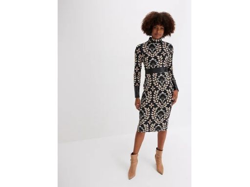 B.P.C sukienka midi we wzory ze wstawkami z eko skóry r.36/38