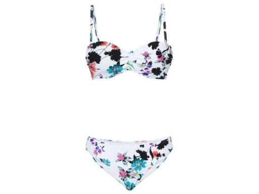 BonPrix białe bikini w kolorowe kwiatuszki usztywniane miseczki ^36(70