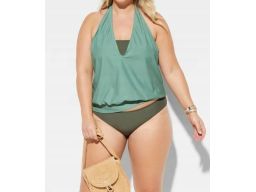 B.P.C tankini 3-elementowe top, biustonosz i figi pistacjowo-oliwkowe