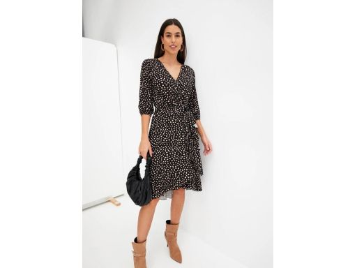 B.P.C sukienka czarna w beżowe groszki asymetryczna r.40/42
