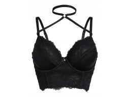 B.P.C biustonosz przedłużony-top z fiszbinami czarny z paskami r.70C