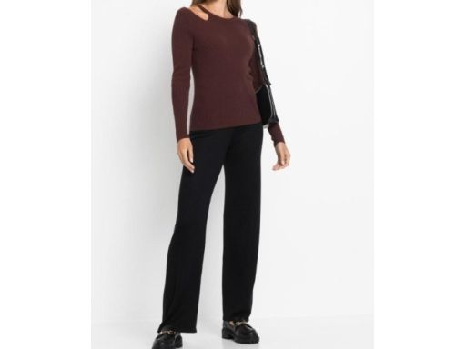 B.P.C brązowy sweterek damski z wycięciem na ramieniu ^48/50