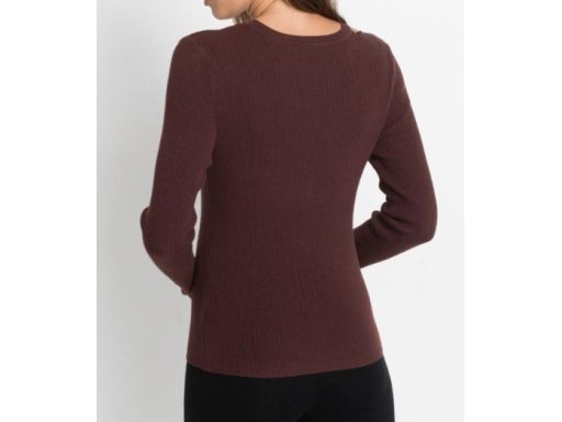 B.P.C brązowy sweterek damski z wycięciem na ramieniu ^48/50