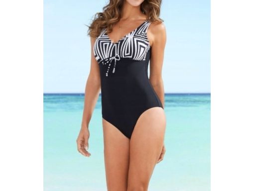 B.P.C kostium kąpielowy czarny z białym wzorem na biuście r.48