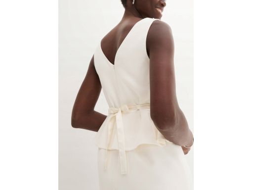 B.P.C śmietankowa suknia ślubna krótka z koronkowym paskiem r.42