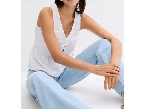 B.P.C bluzka top bawełniana w drobne paseczki z dekoracyjnymi kokardam