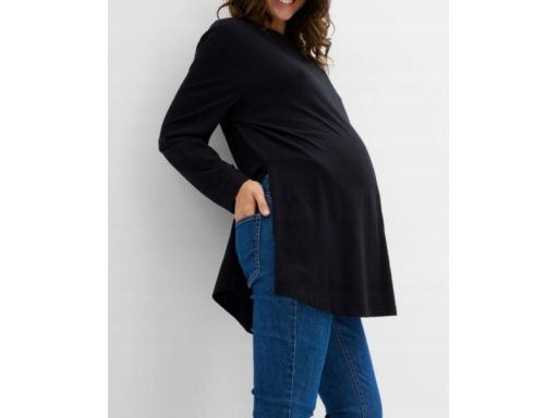 B.P.C czarna bluzka ciążowa bawełniana długi rękaw z rozcięciami r.48/