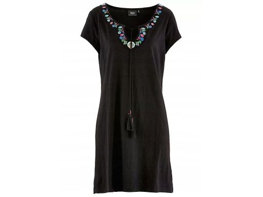 B.P.C sukienka czarna z frędzlami i haftami r.40/42