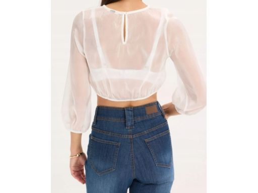 B.P.C damska bluzka krótka prześwitująca z połyskiem biała r.42
