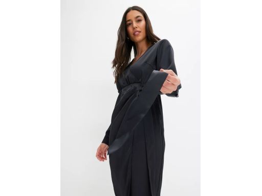 B.P.C sukienka satynowa czarna z efektem założenia kopertowego 38.