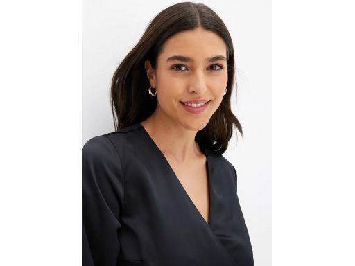 B.P.C sukienka satynowa czarna z efektem założenia kopertowego 38.