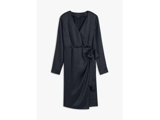 B.P.C sukienka satynowa czarna z efektem założenia kopertowego 38.