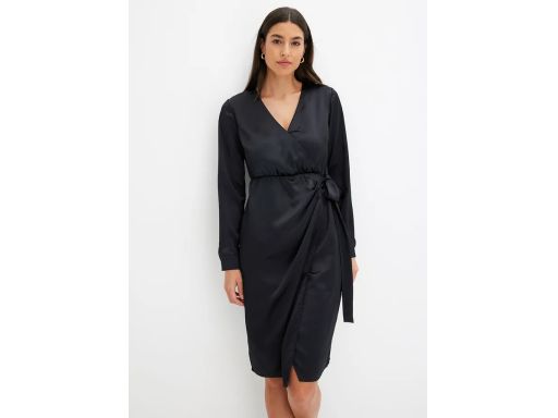 B.P.C sukienka satynowa czarna z efektem założenia kopertowego 38.