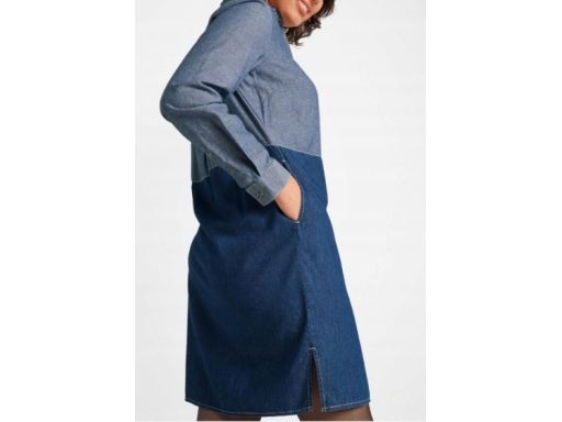 B.P.C sukienka koszulowa jeansowa dwukolorowa ze stójką 34.