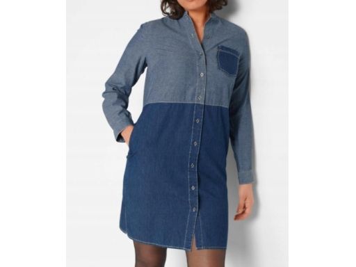 B.P.C sukienka koszulowa jeansowa dwukolorowa ze stójką 34.