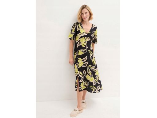 B.P.C sukienka midi czarna w kolorowe wzory kwiatowe ^38