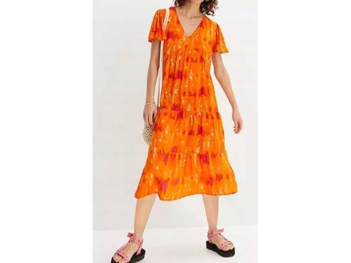 B.P.C pomarańczowa sukienka midi we wzory ^38
