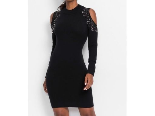 B.P.C sukienka dzianinowa z wycięciami i koronką ołówkowa ^32/34