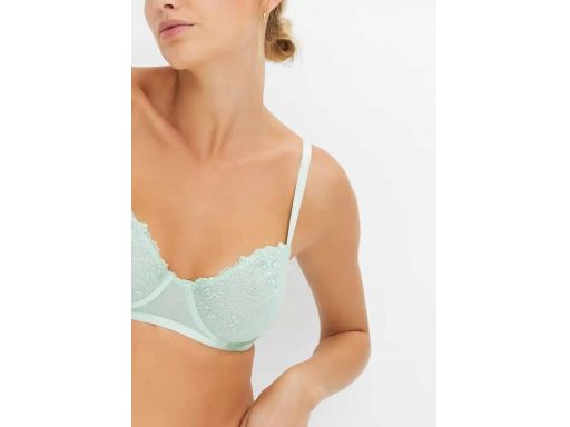 B.P.C biustonosz miękki na fiszbinie miętowo pistacjowy koronkowy 85A.