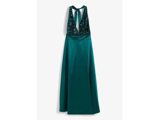 B.P.C długa sukienka satynowa butelkowa zieleń z cekinami 36/38.