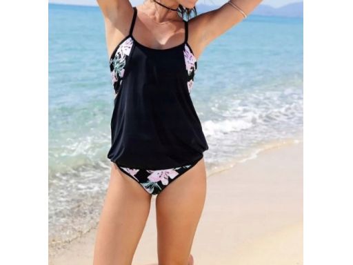 B.P.C tankini oversize czarne ze wzorem kwiatowym 44.