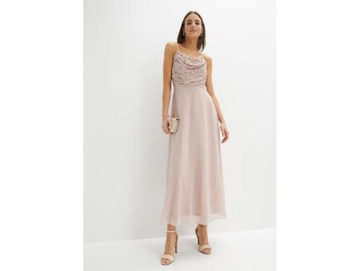 B.P.C długa sukienka z cekinami brudno różowa na ramiączka ^34