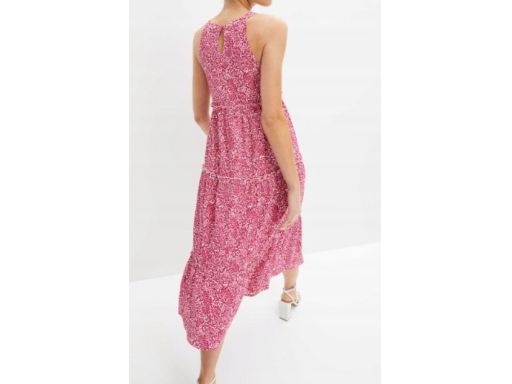 B.P.C letnia sukienka midi różowo-biała we wzory ^44/46