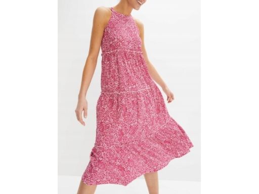 B.P.C letnia sukienka midi różowo-biała we wzory ^44/46